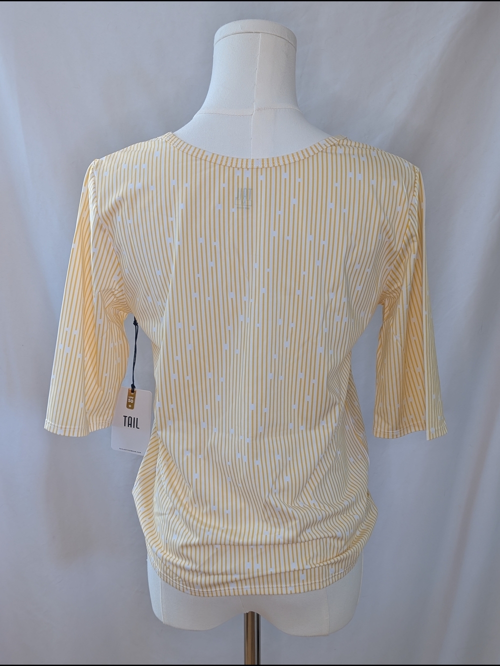 Tail Shirt Womens Medium Yellow White Stripes Camille Curved Front Hem Drape NWT - Picture 2 of 6